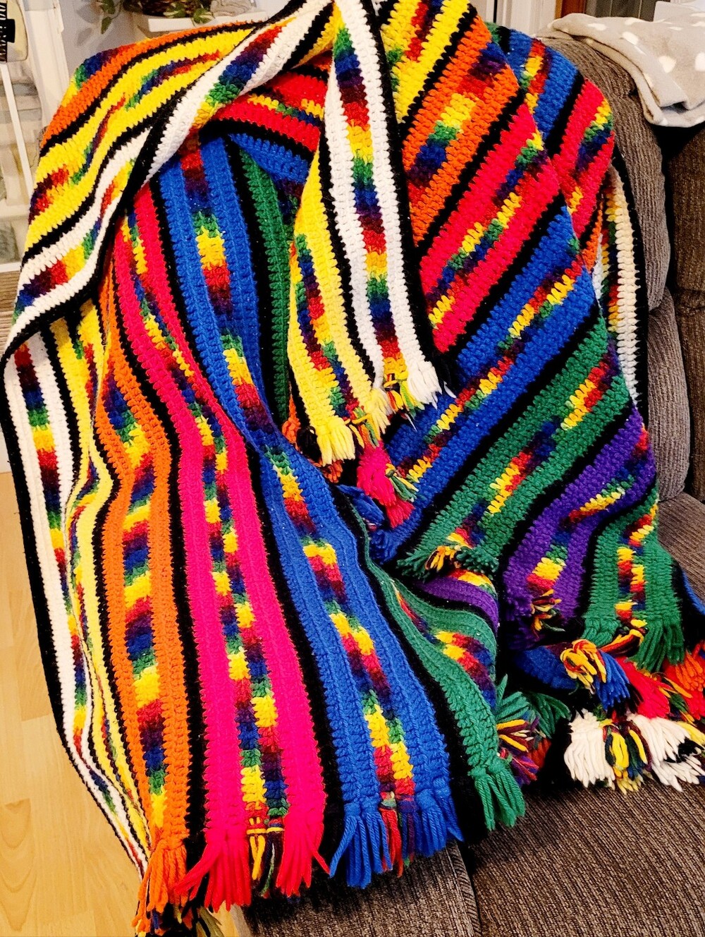 Crochet Afghan Blanket Boho Fringe Throw 80x51